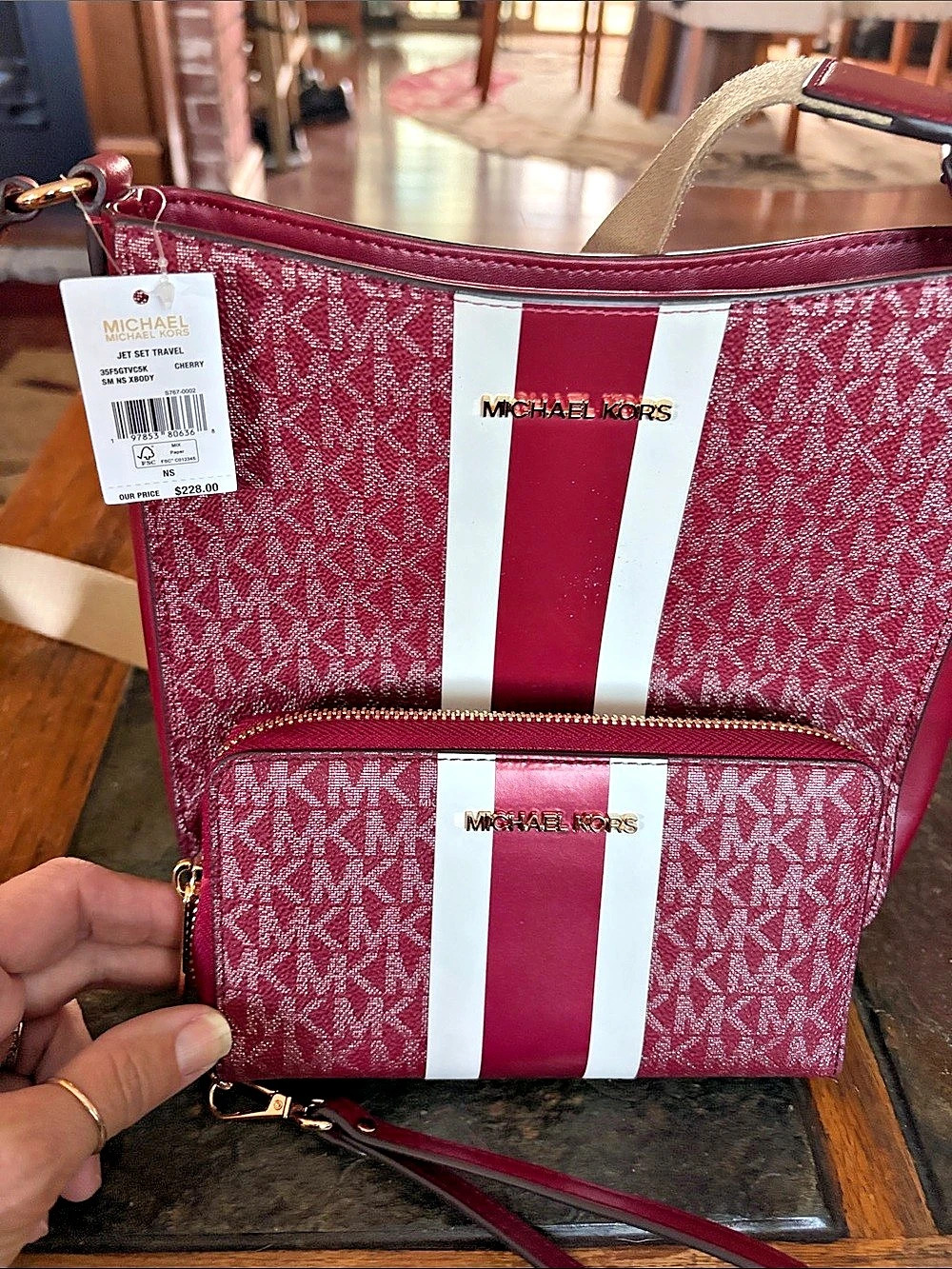 Michael Kors Jet Set Travel Small Signature Logo Stripe Crossbody Bag w/wallet